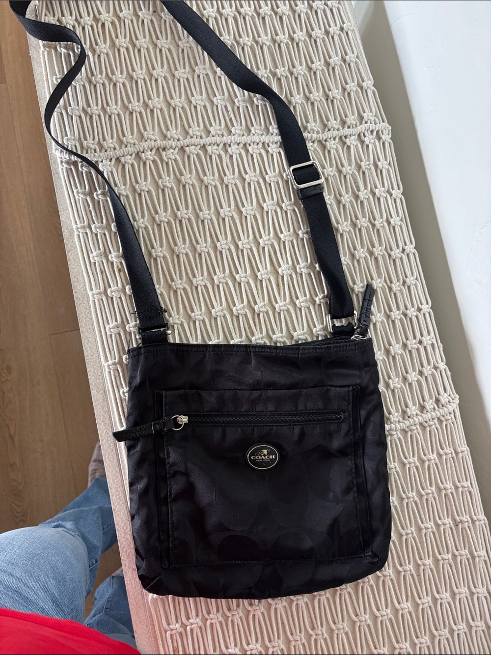 Coach Black Nylon Crossbody with Signature Jacquard